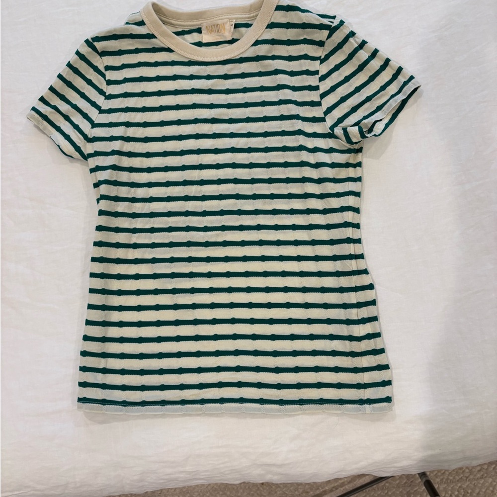 Nation LTD Green and Cream Striped Tee